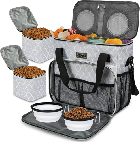 Vista 7 de BAGLHER Bolsa de viaje para perros, bolsa de viaje para mascotas (todos los suministros de viaje para mascotas), con 2 recipientes de comida