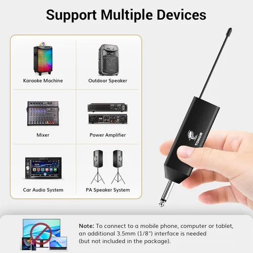 Vista 5 de TONOR Sistema de micrófono inalámbrico UHF con micrófonos de auriculares duales/micrófonos de solapa Lavalier, transmisores de cuerpo, receptor