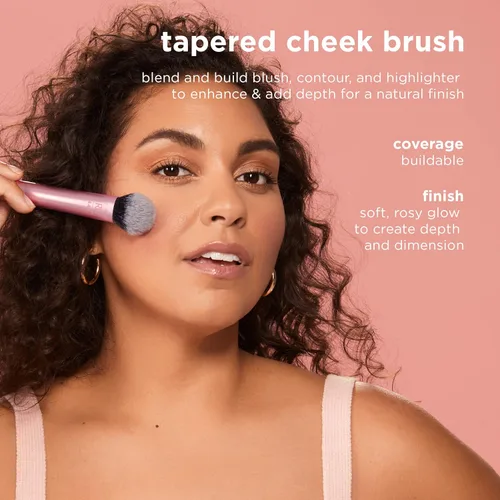 Vista 3 de Real Techniques RT 449 Cepillo de mezcla esponjoso para rubor en polvo e iluminador, cerdas sintéticas ultraafelpadas, cepillo de maquillaje vegano