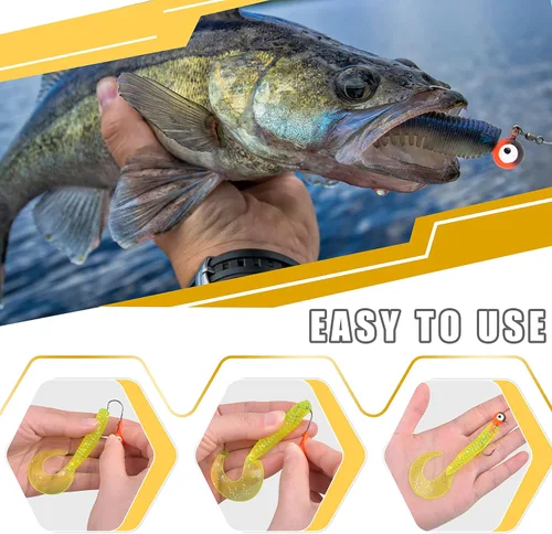 Vista 4 de Kit de ganchos para cabeza de plantilla de pesca, 69/70 piezas de bolas redondas de crappie cabezas señuelos de pesca pintados surtidos señuelos