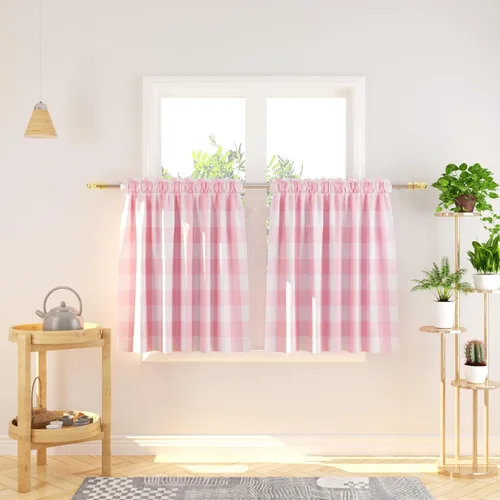Vista 81 de Cenefas de cortina para ventana de 16 pulgadas de largo, 2 paneles de cuadros búfalo, cortinas pequeñas con bolsillo para barra, estilo clásico