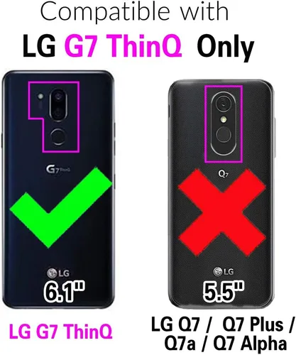 Vista 2 de Compatible con LG G7 ThinQ - Funda tipo cartera y protector de pantalla de vidrio templado, funda para teléfono celular para LGG7 One G 7 Plus LG7