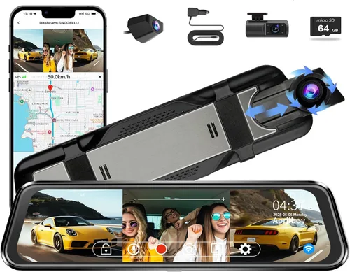 Vista 10 de Espejo Dash Cam 4K frontal y 2.5K trasero, cámara de espejo retrovisor IMX415 para automóviles, WiFi de 5.8 GHz, WDR, sensor G