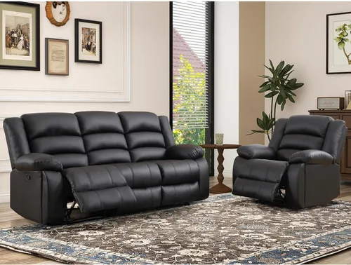 Vista 13 de EBELLO Sofá reclinable manual de piel sintética con 2 portavasos ocultos, reposabrazos rellenos, sofá reclinable de 3 asientos, sofá para sala