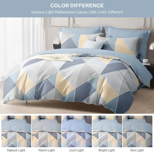 Vista 372 de SAPHREAS Juego de funda de edredón de algodón, tamaño King, a cuadros color gris oscuro y gris, geométrico, 3 piezas, 1 funda de edredón y 2 fundas