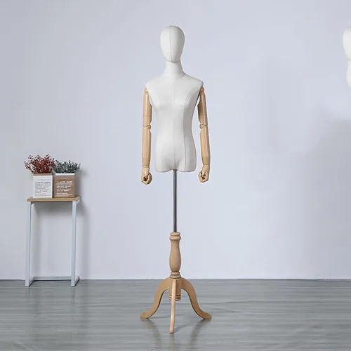 Vista 2 de Adjustable Female Dress Form Mannequin with Wooden Tripod Stand & Arm - Half Body Clothing Display Dummy for Tailoring & Design, with Head