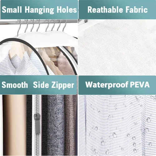 Vista 7 de Liuoud Bolsa Transparente para Colgar Ropa de 10" con Fuelle, Bolsas para Trajes de 32" para Almacenamiento de Closet Abierto, Cubierta de Ropa