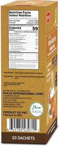 Vista 2 de Pocas Té de miel y jengibre, original, polvo instantáneo (paquete de 20)