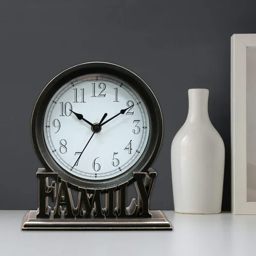 Vista 6 de Reloj de mesa de 6.5 pulgadas, estilo vintage, sin tictac, funciona con pilas, con movimiento de cuarzo, vidrio HD para dormitorio, sala de estar