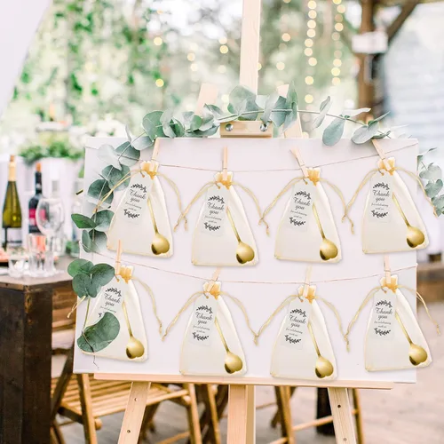 Vista 7 de Meanplan Juego de 50 juegos de cucharas de té para fiestas, juego de regalos de té en forma de corazón dorado para invitados, cuchara de café