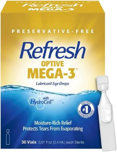 Vista 10 de Refresh OPTIVE MEGA-3 PF - Gotas lubricantes para los ojos, lágrimas artificiales sin conservantes, 0.33 fl oz (0.3 fl oz)