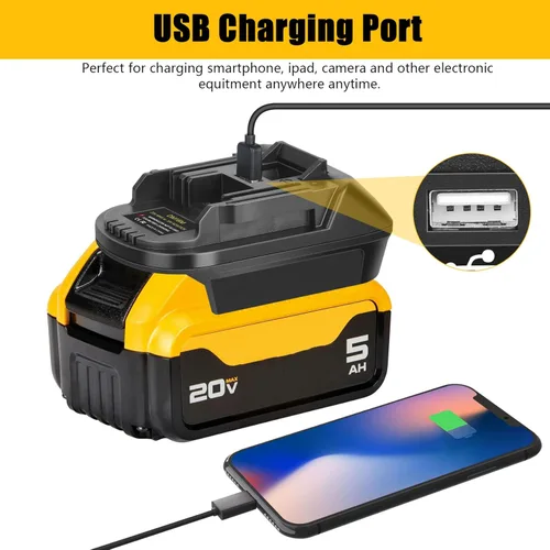Vista 6 de Adaptador de batería convertidor DM18M con enchufe de carga USB para Dewalt 20V y Milwaukee M18 18V convertidor de batería de litio a Makita 18V
