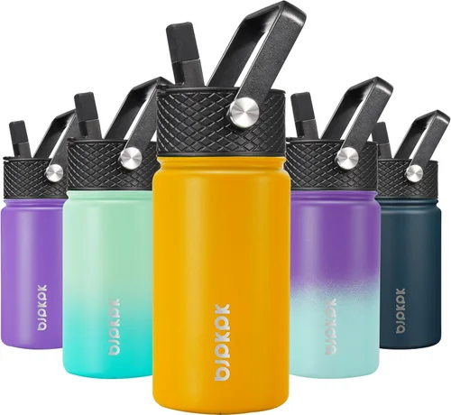 Vista 58 de BJPKPK Botella de Agua Aislada con Tapa de Pajita, 15 oz Botellas de Agua de Acero Inoxidable, Reutilizable a Prueba de Fugas sin BPA Termo, Frasco