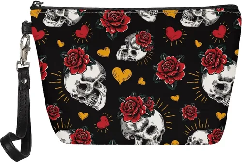 Vista 28 de Howilath Abstract Art Cat Cosmetic Pouch for Women PU Leather Toiletry Storage Bag Trapezoid Makeup Bags with Wrist Strap