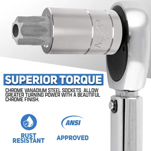 Vista 4 de Neiko 10070A - Juego de enchufes de brocas Torx y E-Torx Star Juego de 35 piezas, acero S2 y Cr-V, 1/4”, 3/8” y 1/2-pulgada de transmisión