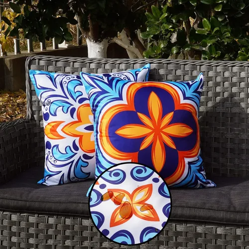 Vista 4 de ONWAY Juego de 4 fundas de almohada para exteriores, impermeables, de 20 x 20 pulgadas, diseño floral, bohemio, decorativas, para banco, sofá