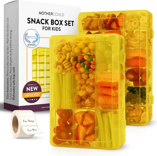 Vista 15 de Juego de 2 Recipientes para Aperitivos - Reutilizables, 100 Etiquetas Disolubles, 8 Compartimentos Ajustables, Apto para Lavavajillas, Sin BPA