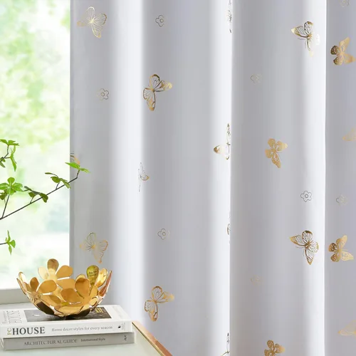 Vista 15 de Jubilantex Cortinas opacas con diseño de mariposa dorada, 80 % rosa, 54 01 # Lavanda Rosa Dorado/80% Blackout