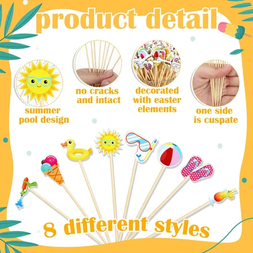 Vista 2 de Rtteri 200 piezas de palillos de cóctel hawaianos para piscina, playa, cócteles hawaianos, palillos de bambú, centros de mesa, playa, fiesta