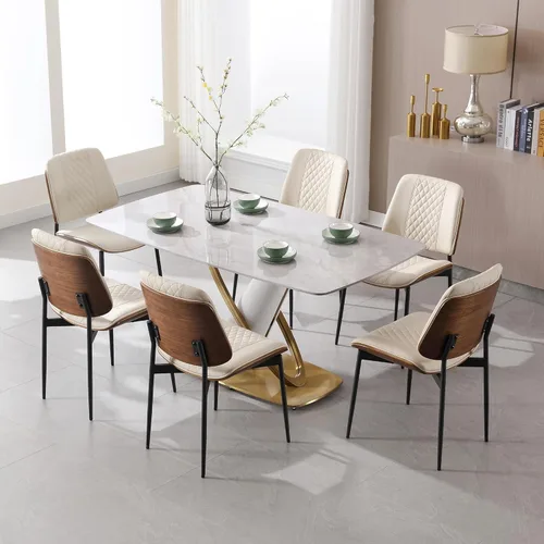 Vista 21 de BV - Juego de 2 Sillas de Comedor Modernas de Mediados de Siglo, Silla de Acento Tapizada en Cuero PU con Respaldo de Madera Curvada de Nogal, Silla