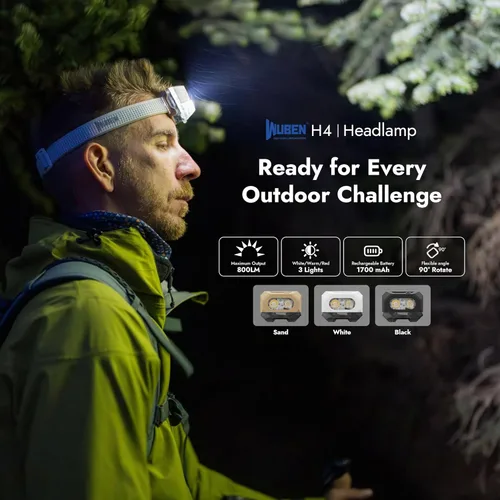 Vista 2 de WUBEN Linterna frontal LED H4 recargable, 800 lúmenes súper brillante, linterna frontal impermeable IP68 con sensor de movimiento, linterna frontal