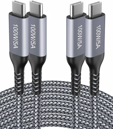 Cable USB C a USB C iPhone 15 【100W/5A 6.6 pies】Carga rápida tipo C, nailon largo, cable de carga para Samsung Galaxy S24 S23, Note 20/10, Google