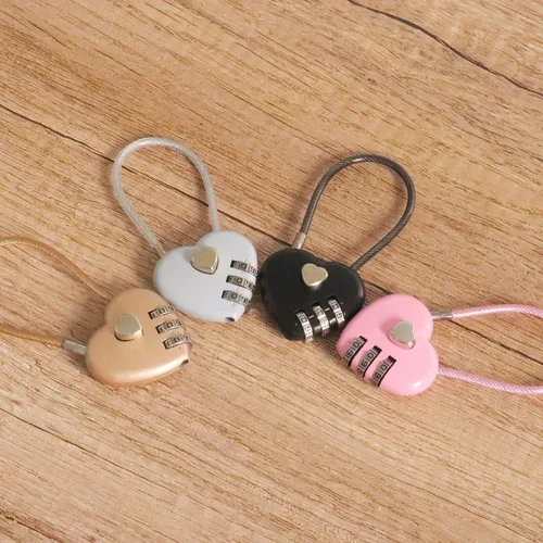 Vista 3 de Candado de metal pequeño con forma de corazón, 4 unidades, mini candado de código para caja de almacenamiento de joyas, libro diario, mezcla