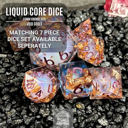 Vista 7 de Sage's Portal Souls Liquid Core D20 Chonky - Dados DND de resina de borde afilado de 1.299 in para Dungeons and Dragons RPG de mesa TTRPG