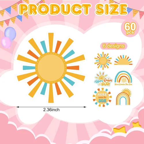 Vista 2 de Soaoo 60 piezas de decoración para cupcakes Here Comes the Son para baby shower, Sun Cupcake Toppers Sunshine Cake y Cupcake Decoraciones