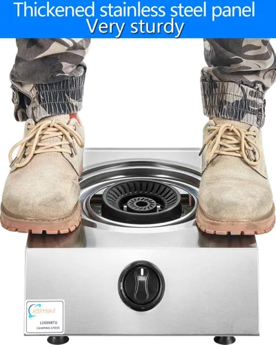 Vista 4 de Horynar Estufa de propano de un solo quemador, 1 quemador, 12,000 BTU, encendido automático de combustible dual con convertidor CSA/manguera QCC1