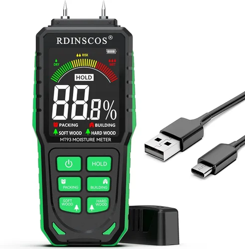 Vista 9 de Medidor de humedad de madera para madera, como madera dura y madera blanda, probador de humedad de pin reemplazable