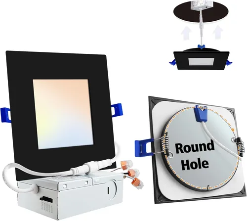 Vista 10 de Adetu Iluminación LED empotrable de 4 pulgadas cuadradas, 5CCT, con caja de conexión, 2700K-5000K seleccionable, 10W, 860LM de brillo, luz