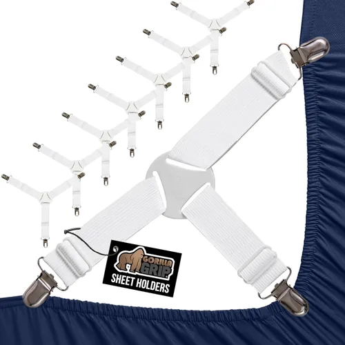 Vista 9 de GORILLA GRIP Sujetadores de Sábanas Patente Pendiente, Sujetadores Elásticos Ajustables con Clips de Metal, Correas de Ropa de Cama Ajustada que