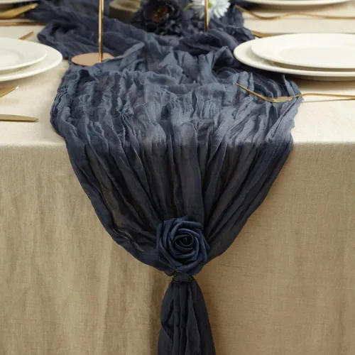 Vista 4 de 2 caminos de mesa de 13 pies para bodas, camino de mesa de algodón de lino, caminos de mesa de gasa, decoración de fiesta nupcial, decoración