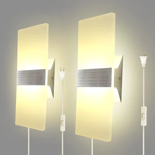 Vista 8 de KICAAO Apliques de pared, moderno aplique de pared enchufable, 10 W, 6000 K, luces de pared acrílicas blancas frías con cable de enchufe de 1 Paquete
