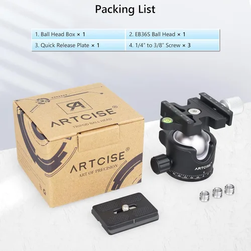 Vista 8 de Cabeza de bola de trípode de perfil bajo 1.417 in Estabilidad Panorámica Cabeza de trípode 360 Rotación de metal con placa Arca QR de 1/4 de pulgada