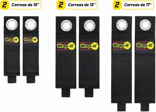 Vista 3 de Wrap-It, correas con gancho y bucle para almacenamiento, ideal para organizar cables de extensión, tubos, cuerda, luces; para el hogar, la cochera