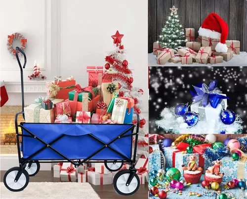 Vista 7 de Carro plegable para exteriores, carrito de compras plegable para jardín, con asas ajustables y portavasos para compras y picnic en el parque