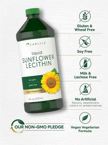 Vista 4 de Carlyle Líquido de lecitina de girasol 16 onzas Paquete de 2 Vegano, vegetariano, sin OMG, sin soja, sin gluten