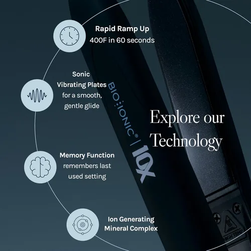 Vista 3 de Bio Ionic 10X Plancha Alisadora, Plancha para el Cabello con Placas Sónicas Vibradoras de 1 Pulgada, Plancha Plana con Complejo Mineral Generador