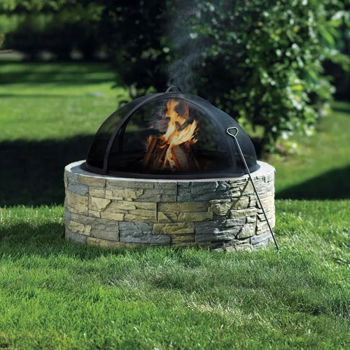 Vista 2 de SUNCREAT Accesorio para cubierta de chispas para fogatas al aire libre, protector de pantalla redondo de fácil apertura para patio, tapa de brasas