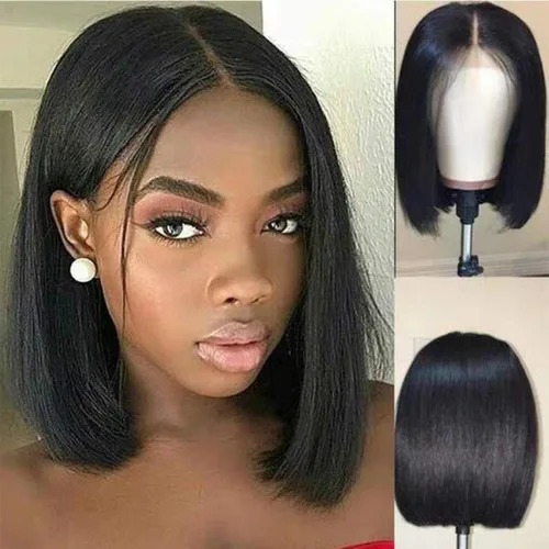 Vista 3 de Peluca de cabello sintético lacio y corto con cierre de 7 x 7, de calidad natural, 12.5 pulgadas, compatible con pelucas de encaje frontal Motown