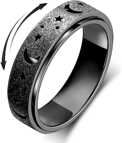 Vista 18 de Anillo de ansiedad para mujer, anillos giratorios: anillos giratorios de acero inoxidable de 0.236 pulgadas (0.236 in) con luna y estrella