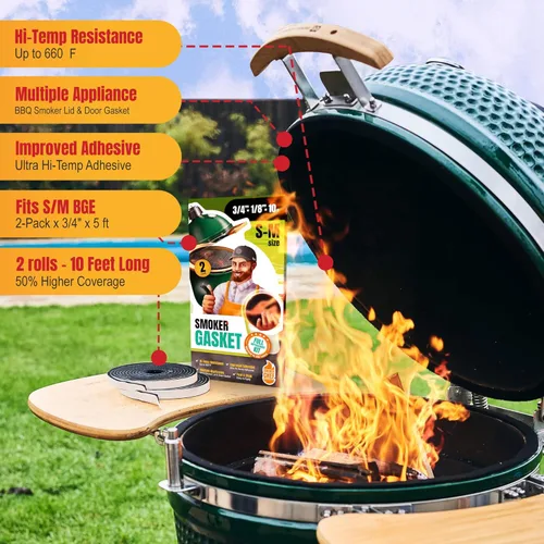 Vista 3 de Junta para Big Green Egg S-M - 2 paquetes x 5 pies de junta de sellado para ahumador - Junta BGE de fieltro de 3/4" x 1/8" - Compatible con Big