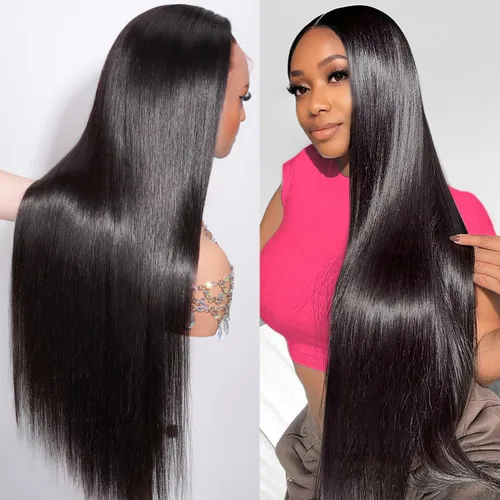 Vista 22 de Hermosa - Pelucas de cabello humano lacio de 13 x 4 para mujeres negras, 9A, densidad del 150 %, peluca de encaje frontal de 26 pulgadas, cabello