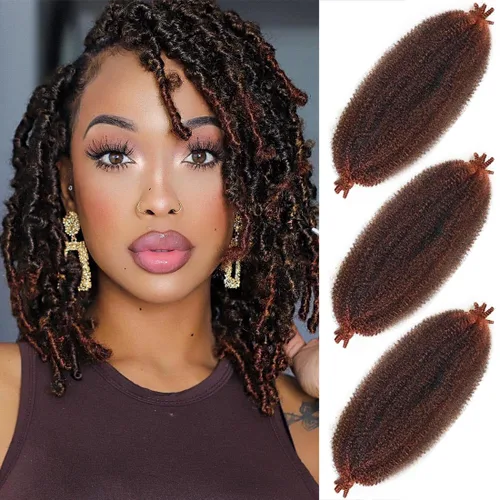 Vista 10 de Cabello Afro Twist de 30 Pulgadas 2 Paquetes, Cabello Afro Twist Elástico Pre Esponjado Cabello Spring Twist Pre Estirado Cabello para Envolver