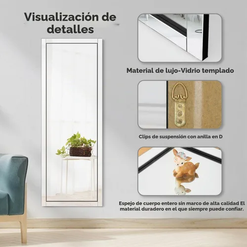 Vista 4 de Syndra Espejo de longitud completa con borde biselado de 56 x 20 pulgadas, sin marco, espejo rectangular grande de cuerpo completo para dormitorio