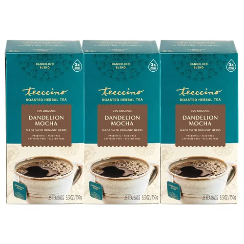 Vista 4 de Teeccino Té de Hierbas de Diente de León, Arándano y Vainilla, 10 Unidades - Té de Hierbas Rico y Tostado que es Libre de Cafeína y Prebiótico
