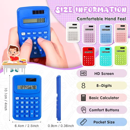 Vista 2 de LEIFIDE Paquete de 24 calculadoras de bolsillo, calculadora básica de 4 funciones, pantalla de 8 dígitos, funciona con pilas, para escritorio
