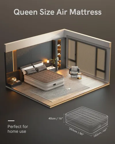 Vista 2 de NatraCalm Colchón de aire Queen con bomba integrada, colchón inflable mejorado para el hogar y cama de invitados temporal, cama de aire cómoda